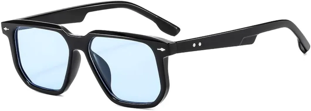 

Мужские квадратные солнцезащитные очки, модные солнцезащитные очки UV400 в стиле ретро с заклепками, женские роскошные очки с леопардовым принтом UATXTAU, Black Blue