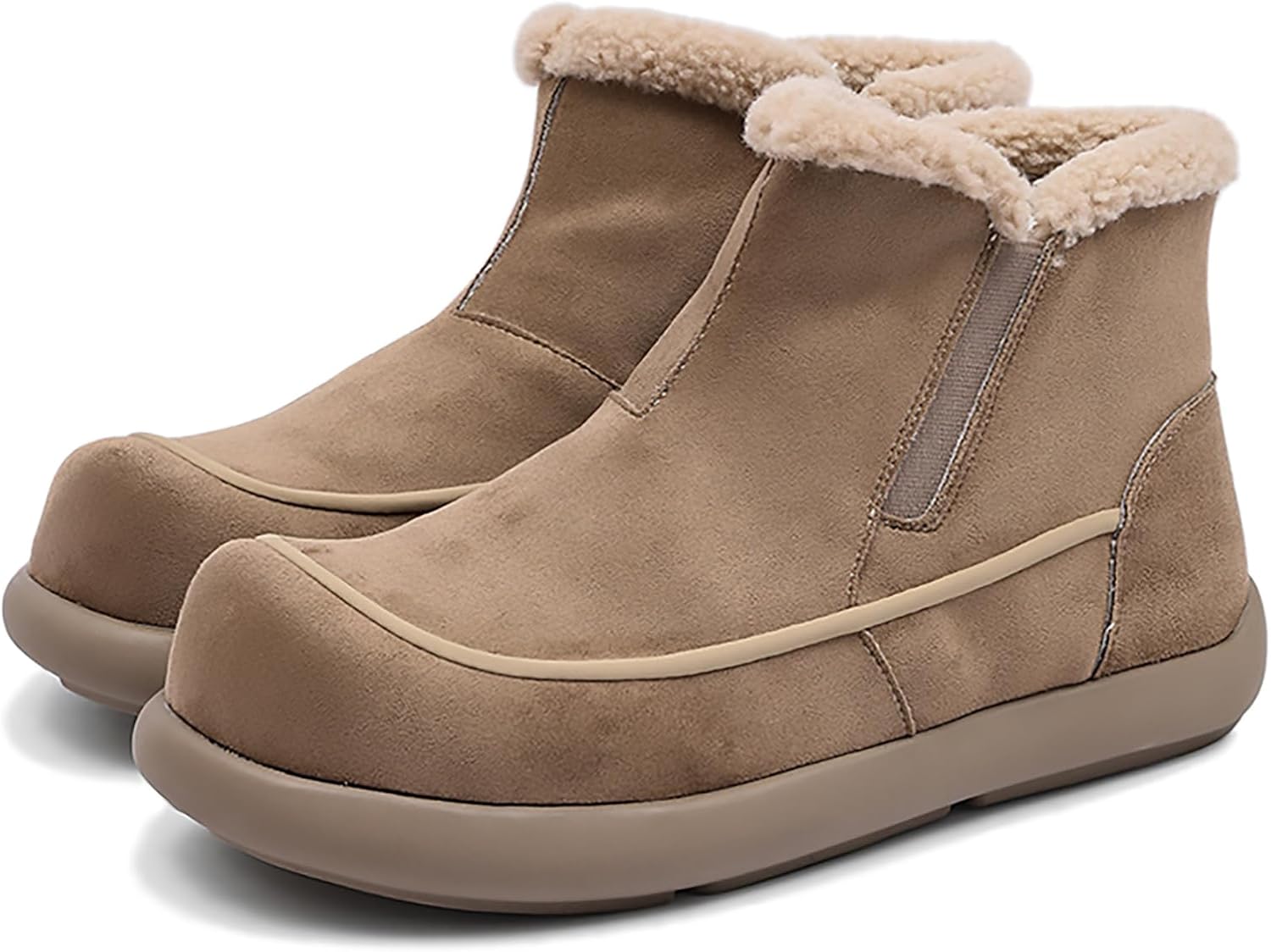 

Мужские зимние короткие ботинки BWSEOBG с теплым плюшем, удобные, с меховой подкладкой, широким носком, замшевые, слипоны на каждый день, мягкие снежные ботинки для прогулок на улице и дома, серый