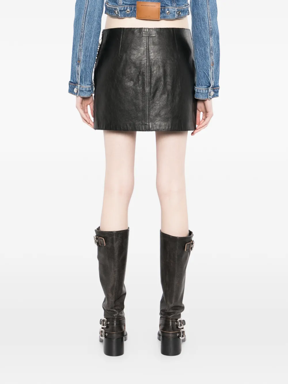 Кожаная юбка с заниженной талией Alexander Wang, черный — фото 4