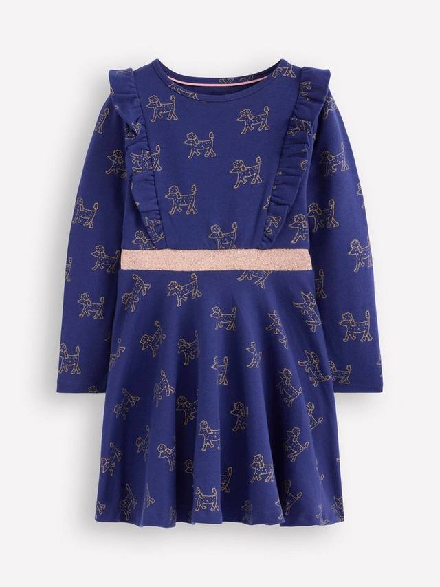 

Детское платье Cora с длинными рукавами из хлопка Mini Boden, Navy Foil Poodles