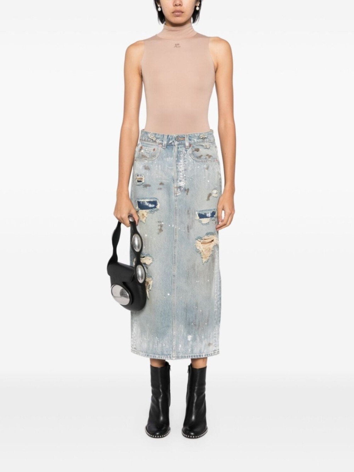 VETEMENTS юбка миди из денима с эффектом потертости, синий — фото 2