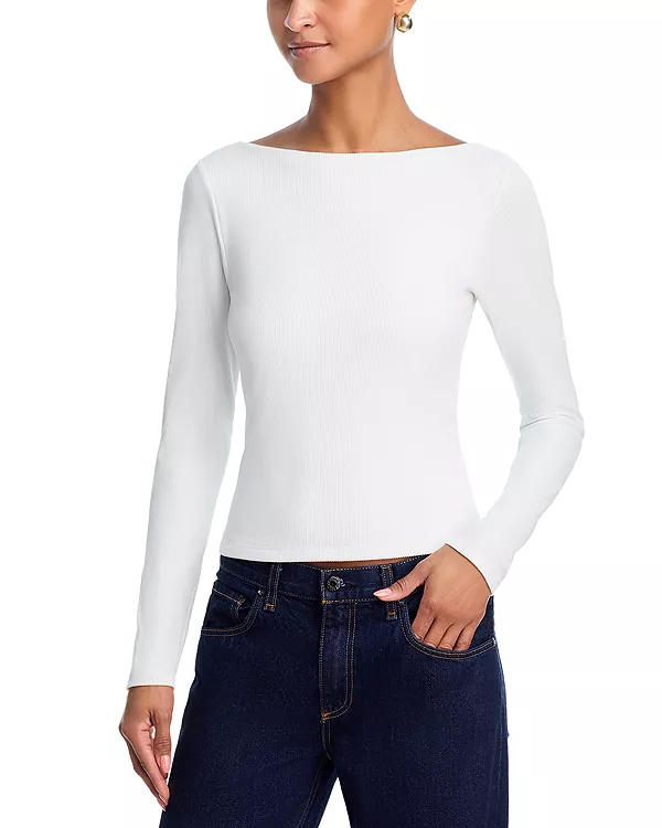 

Футболка с вырезом на спине в рубчик - эксклюзив Aqua, белый