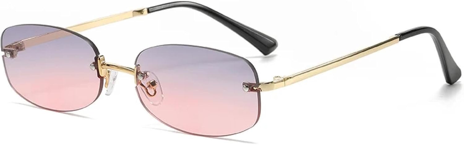 

Ретро прямоугольные солнцезащитные очки без оправы для женщин, модные, с прозрачными линзами цвета океана, разноцветные, защита от УФ-излучения UV400 VFDHN, Gold-graypink