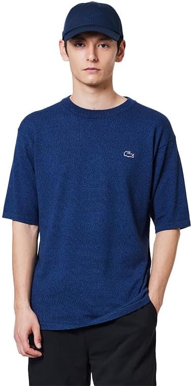 

Мужская повседневная трикотажная футболка Lacoste в трехцветном меланжевом исполнении, темно-синий