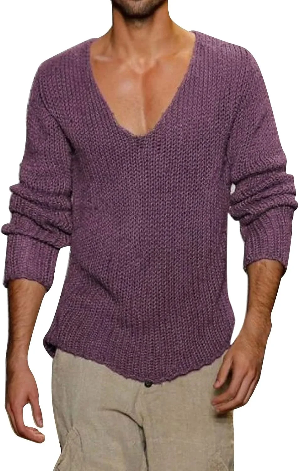 

Мужской свитер с глубоким V-образным вырезом, легкий, кабельная вязка, реглан