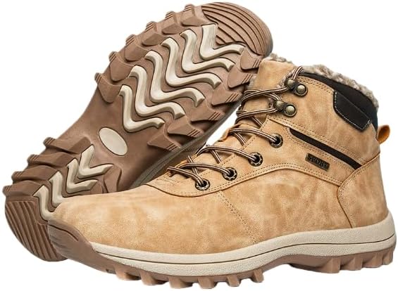 

Мужские зимние походные ботинки, водонепроницаемые утепленные ботинки с плюшевой подкладкой и нескользящей подошвой - популярная обувь для активного отдыха и повседневной носки Hhhchpm, хаки