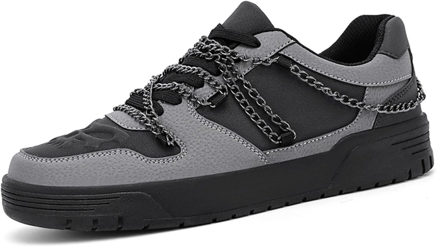 

Мужские модные кроссовки с серебряными цепочками и прочной резиновой подошвой черного серого цвета- удобная стильная обувь для повседневного ношения Kelibasi