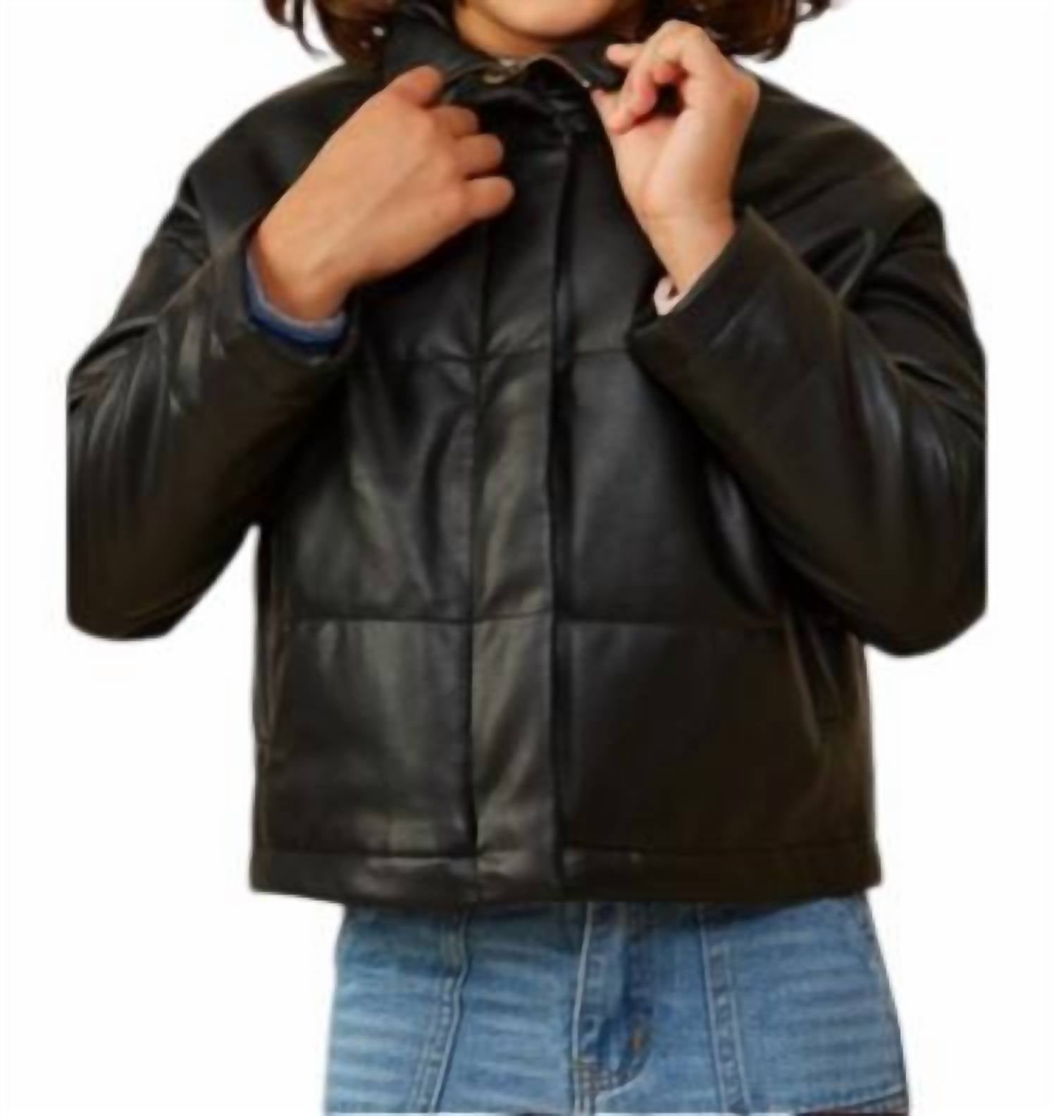 

Детская куртка из искусственной кожи черного цвета Hayden Girls