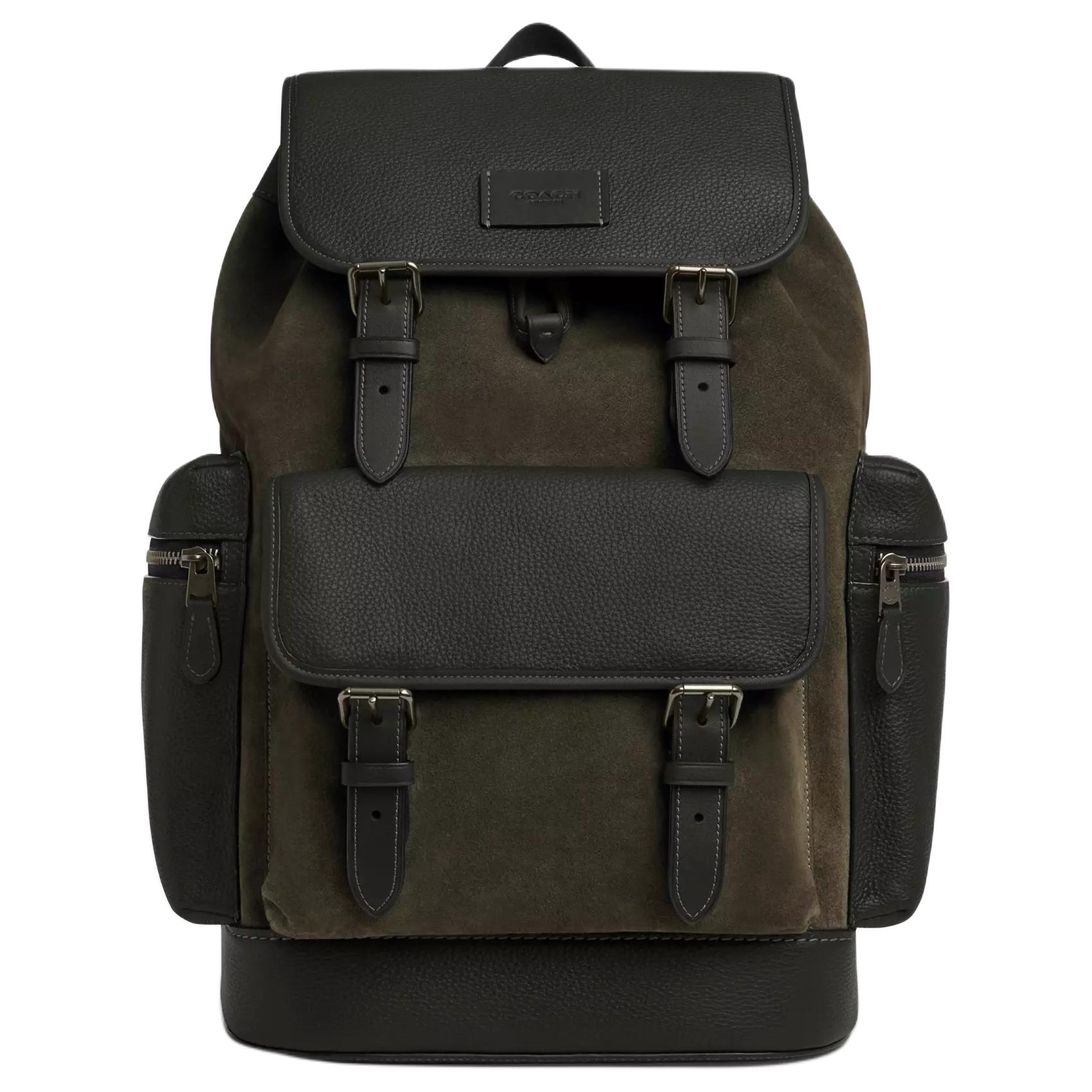 

COACH Сумка рюкзак из замши с текстурой булыжника и спинкой из натуральной кожи крупного размера оливкового цвета для мужчин