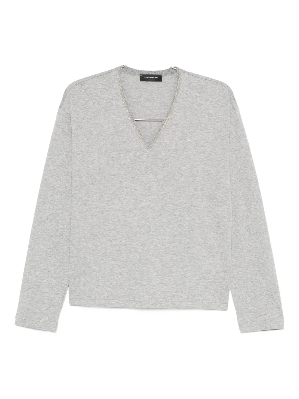 

Футболка с V-образным вырезом, украшенная кристаллами Fabiana Filippi, серый