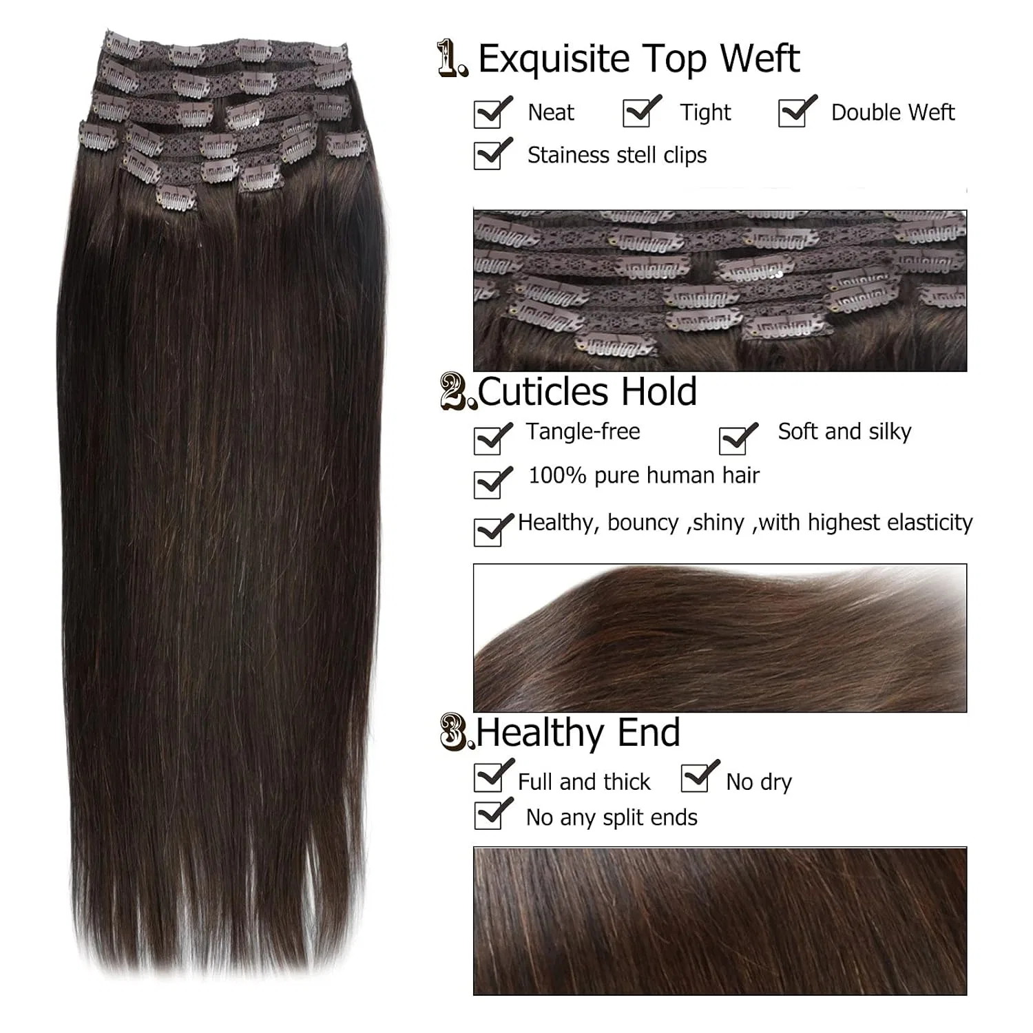 Набор накладных прядей 35-55 см из 100% натуральных волос Remy, 120 г Beyond Your Thoughts, 2#(Reddish Brown) — фото 4