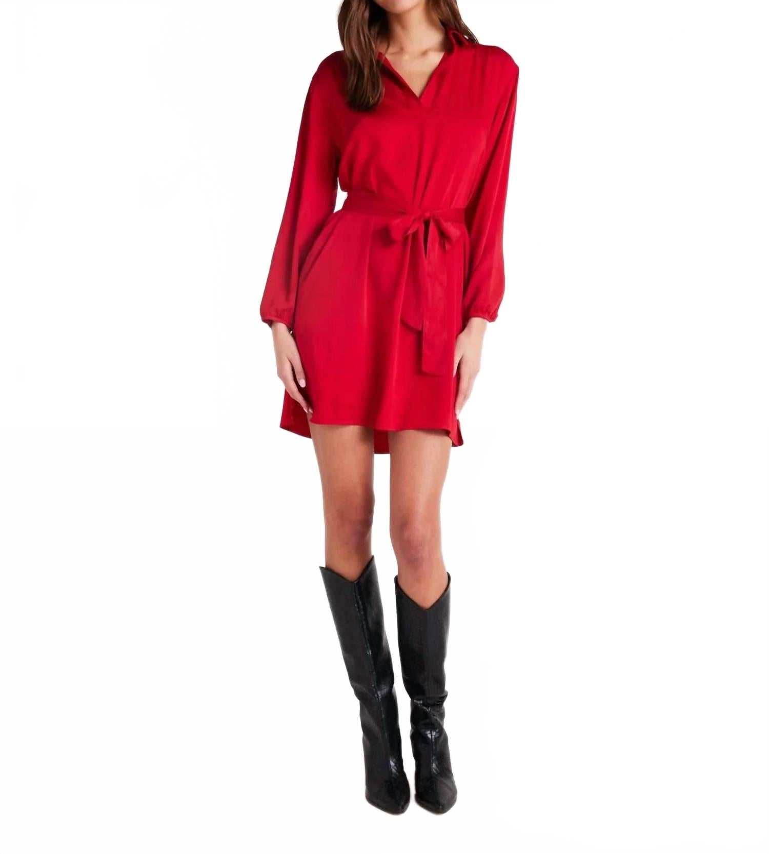 

Платье-рубашка с длинными рукавами и поясом, красное Bella Dahl, красный