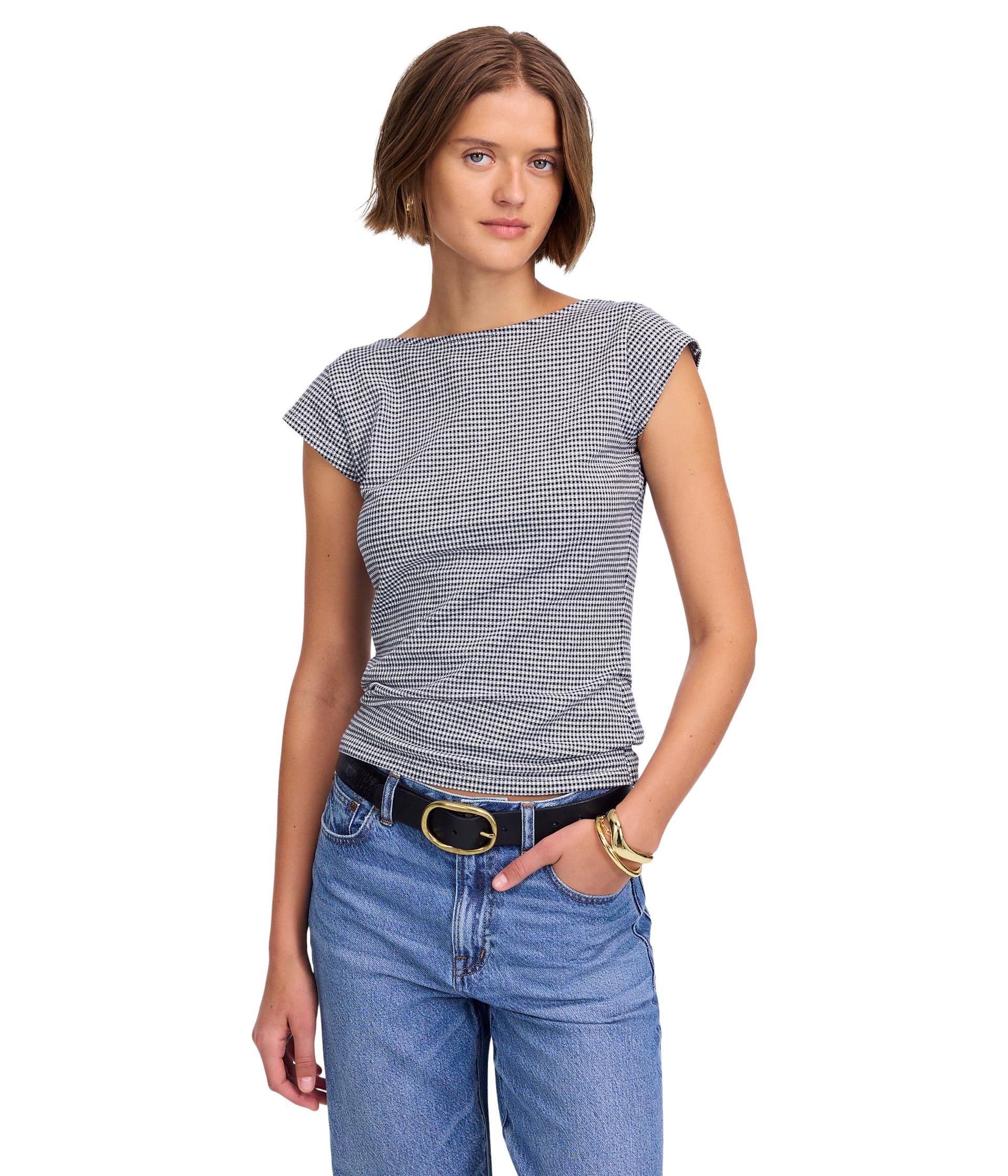 

Топ Madewell Refined Low Back Top Gingham, цвет Jet Black