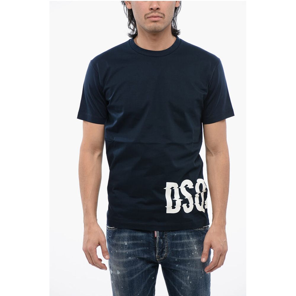 

Футболка из хлопка с круглым вырезом и напечатанным логотипом Dsquared2, Blue