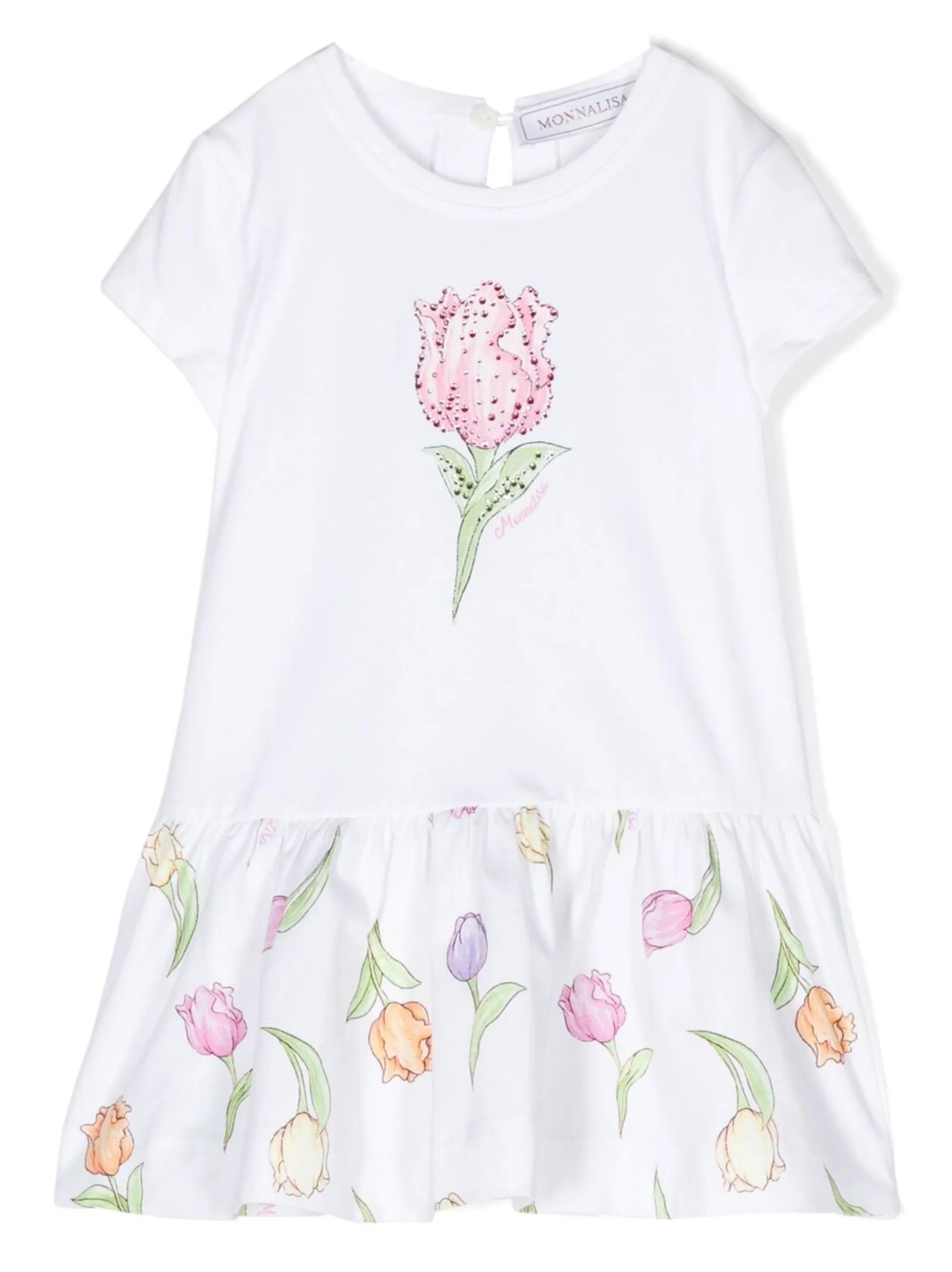 

Платье-футболка с цветочным принтом Monnalisa, белый