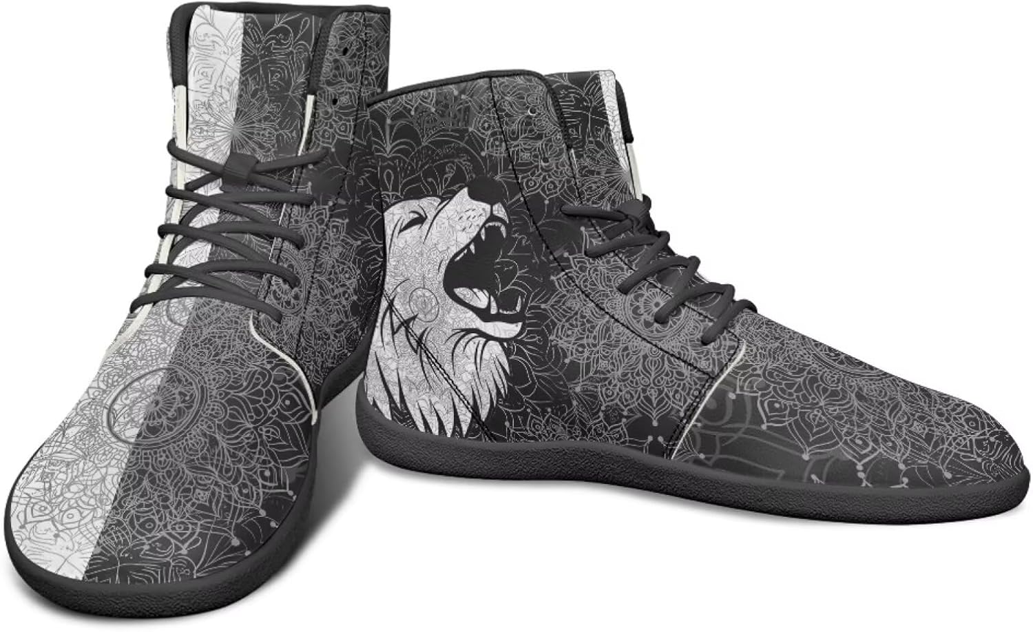 

Высокие черно-белые кроссовки с мандальным узором с изображением животных для мужчин, с широкой колодкой, минималистичный дизайн без каблука Watdotory