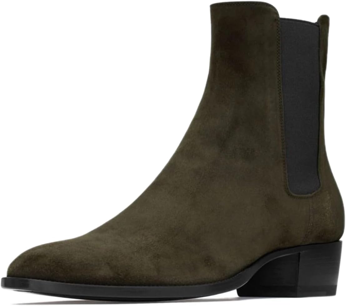 

Мужские модные ботинки FOWT с круглым носком, низким широким каблуком, эластичные ботинки до щиколотки, повседневные ботинки Челси, размер 4-16 US, черный