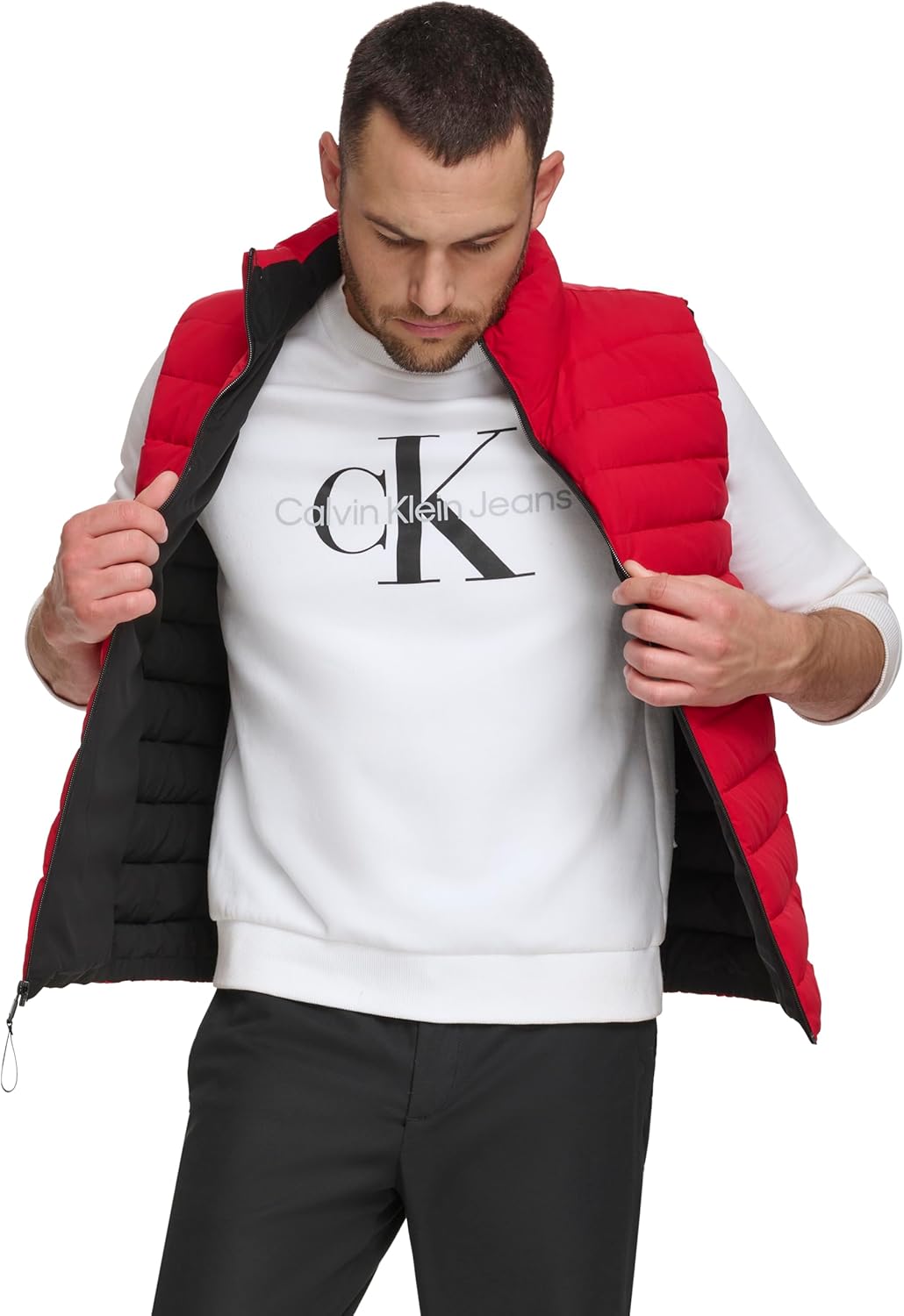 

Легкий утепленный стеганый жилет Calvin Klein для мужчин с застежкой-молнией спереди, Deep Red