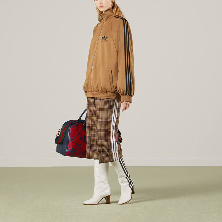 Куртка (WMNS) Gucci x adidas Cotton Jersey Zip Jacket 'Beige Black', бежевый — фото 2