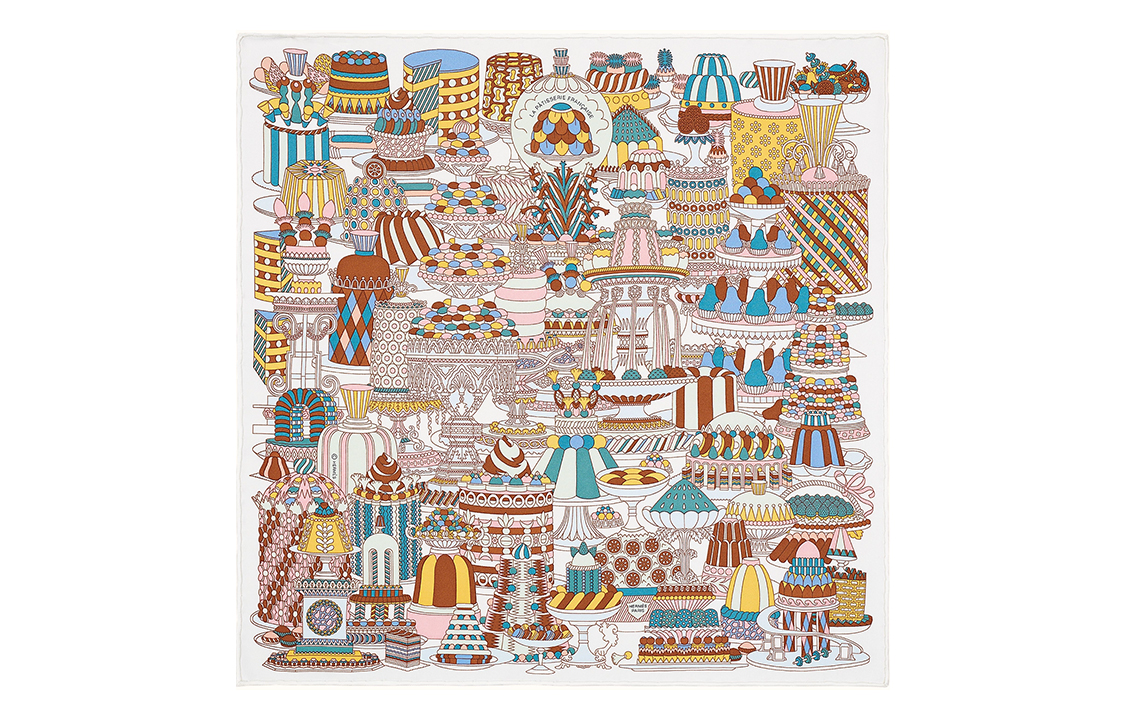 

HERMES Шелковый платок Women's White/Brown/Green