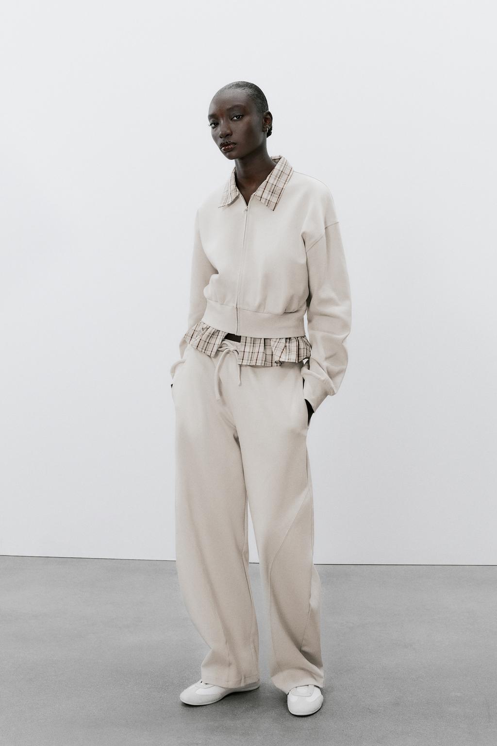 

Контрастные брюки-баллоны ZARA, цвет Mid-ecru