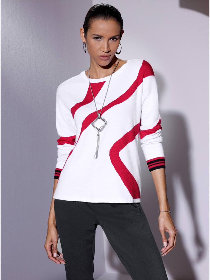 

Creation L Свитер с круглым вырезом, бело-красный узор