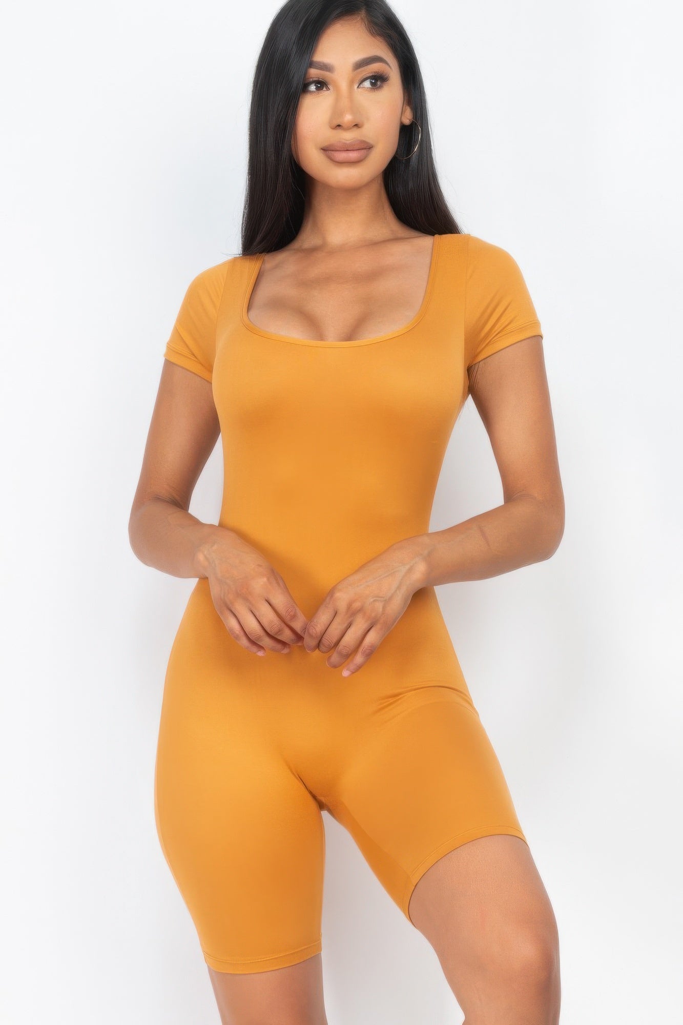

FASHNZFAB Женский комбинезон с коротким рукавом и круглым вырезом, коричневый