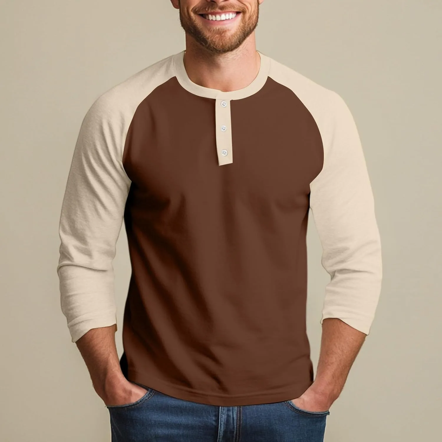 Футболка-бейсболка Fall Henley с регланными рукавами 3/4 из хлопкового джерси — фото 3