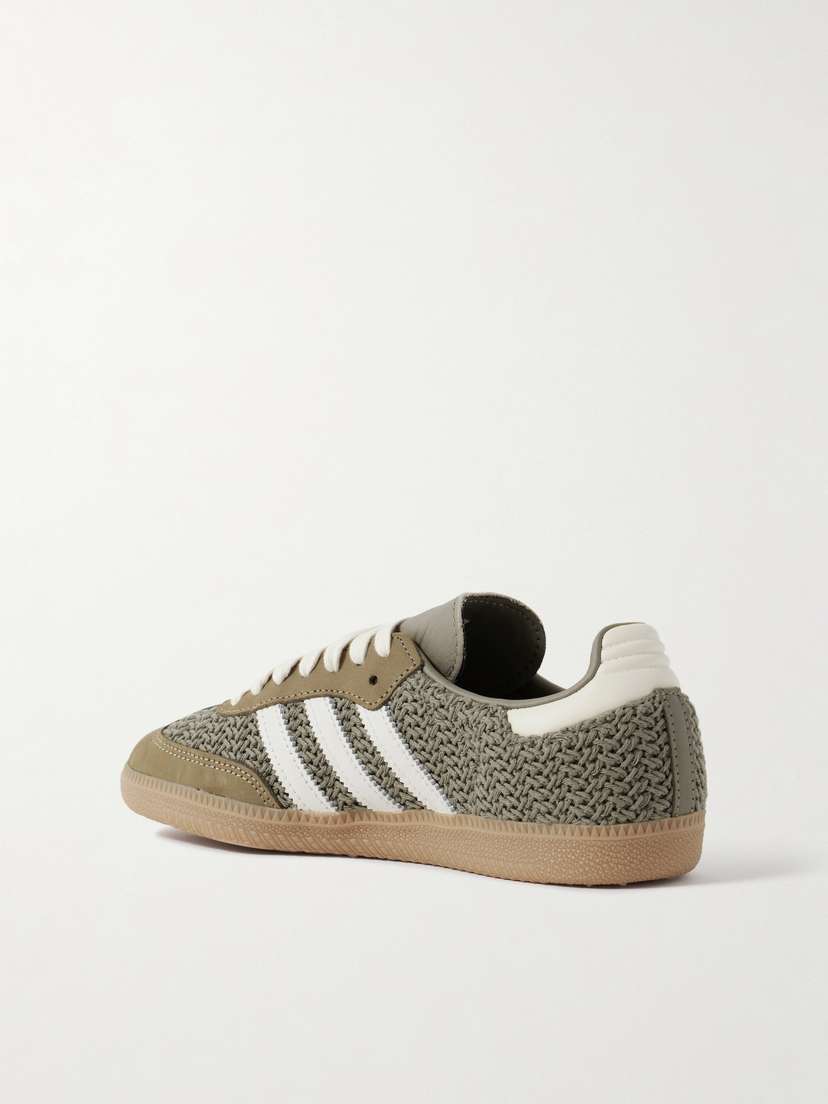 Кроссовки Samba og с отделкой из кожи и замши, вязаные крючком Adidas Originals, хаки — фото 3