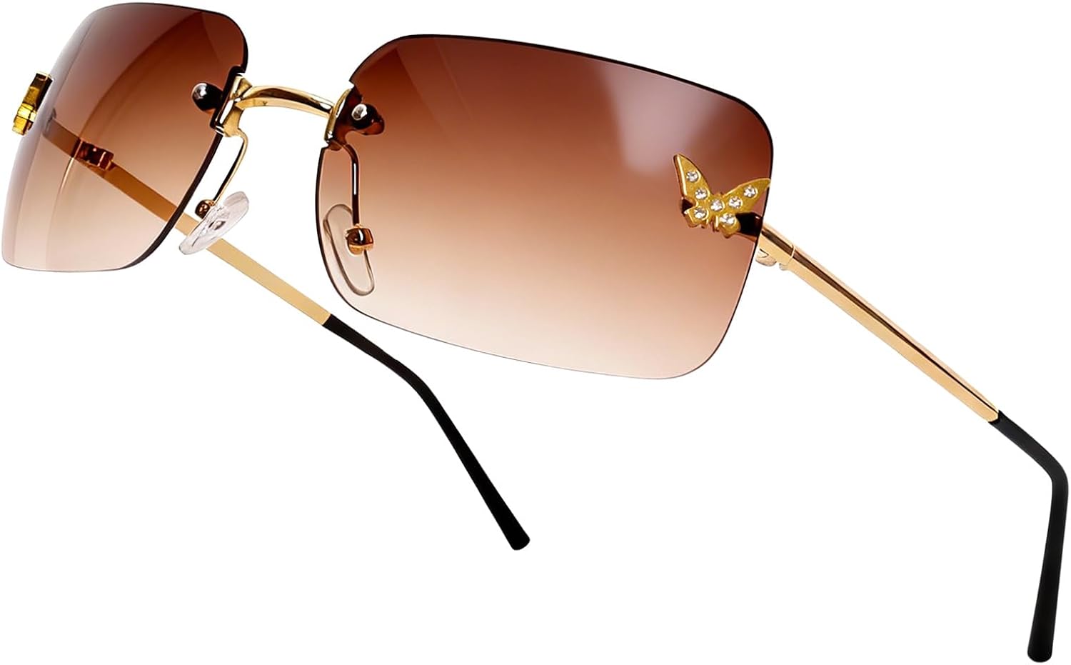 

Солнцезащитные очки без оправы прямоугольной формы в стиле Y2k для женщин и мужчин, ретро, ​​милые, модные квадратные солнцезащитные очки в стиле 2000-х, модные очки-бабочки Gvhntk, Gold, Gradient Tea