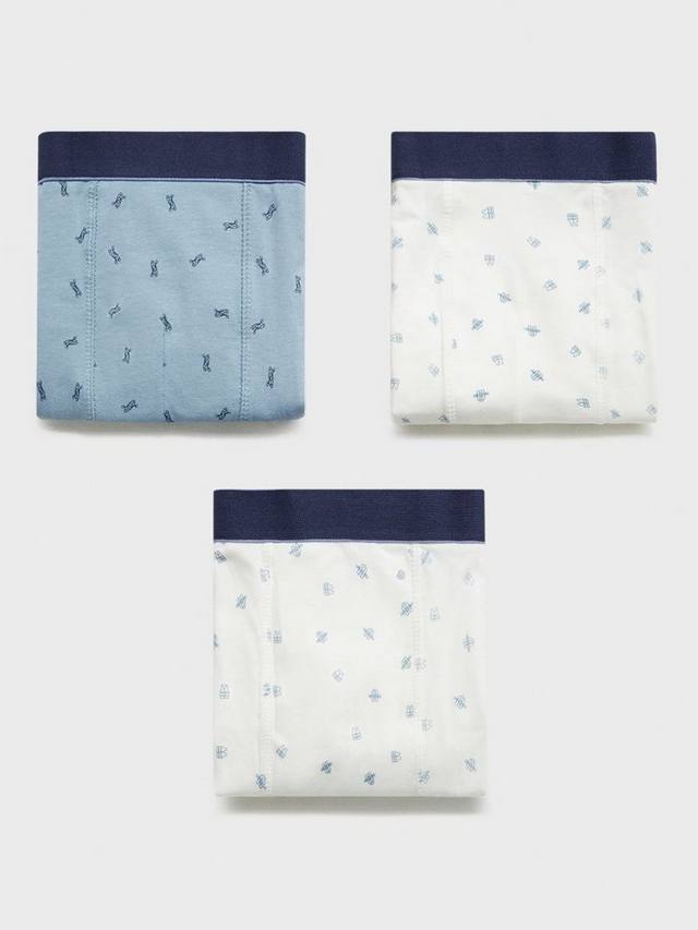 

Детские боксеры из хлопковой смеси с принтом для улицы Mango, Pack of 3, Medium Blue