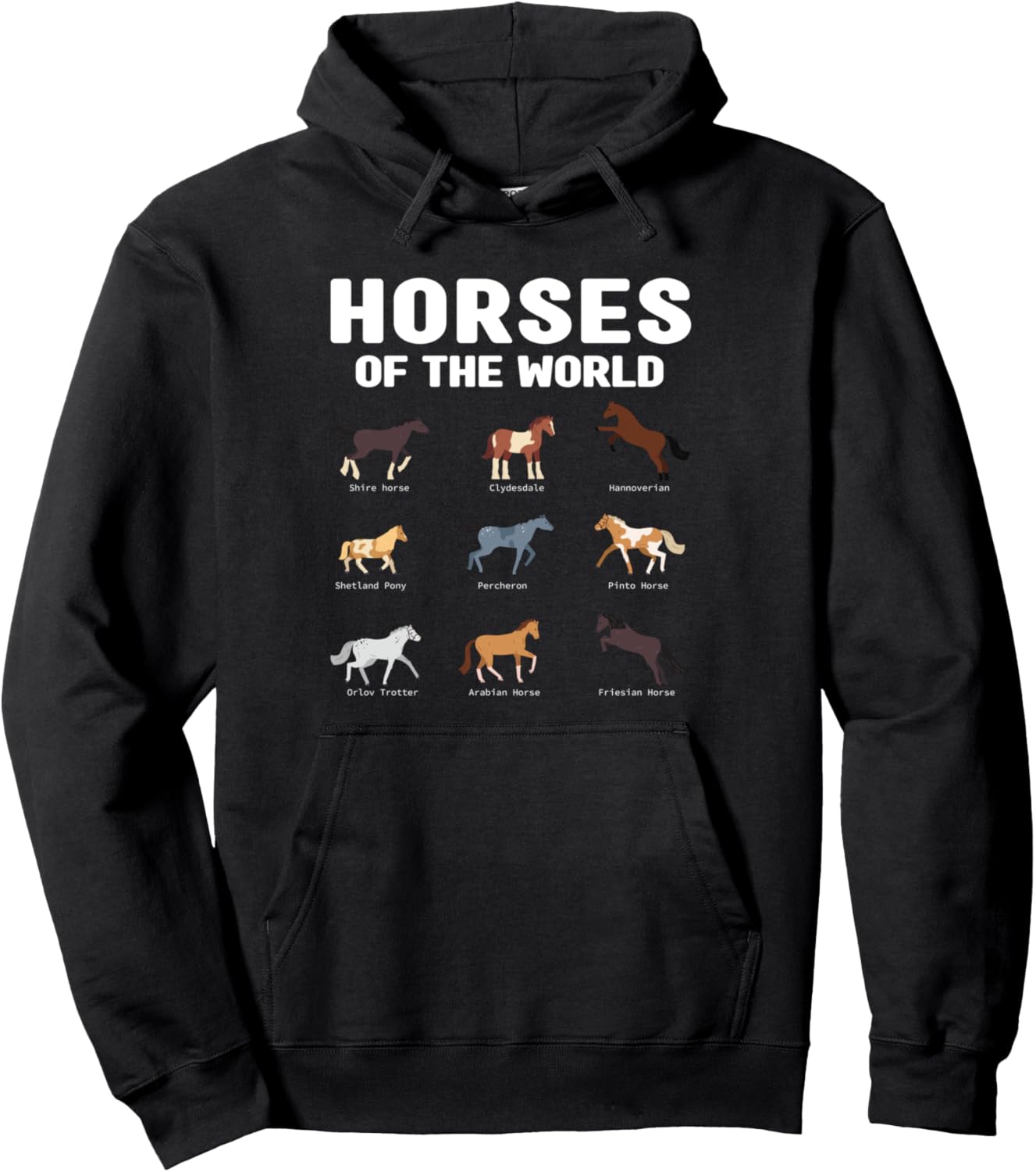 

Худи с изображением лошадей из коллекции Horses of the World Horses & Horse Lover Gift, черный