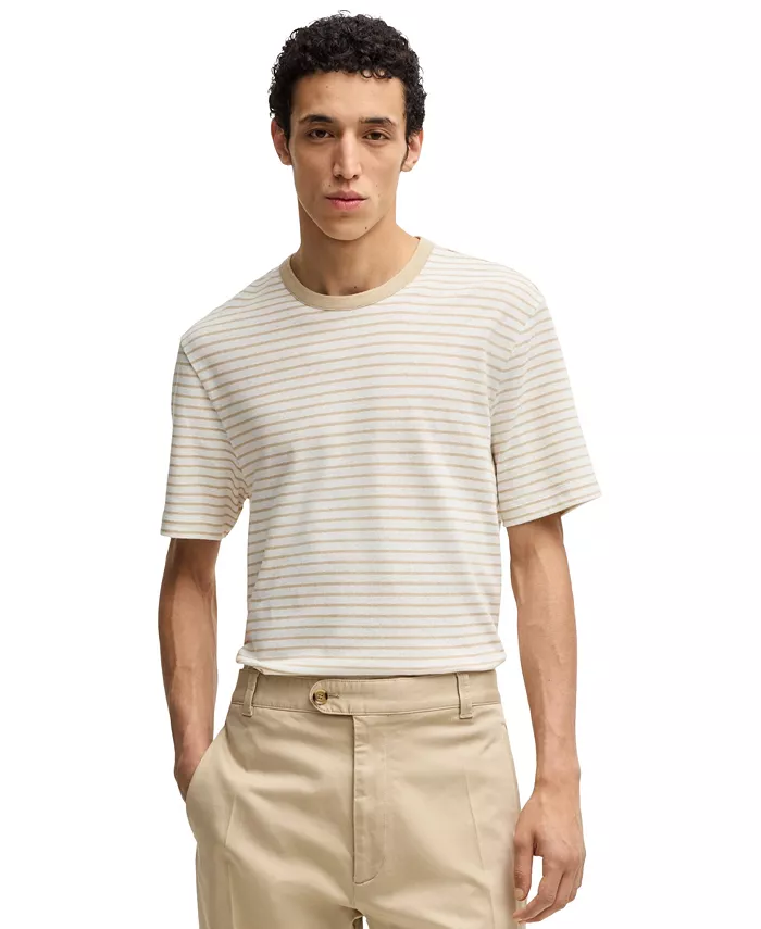 

Мужская хлопковая льняная футболка Regular-Fit Hugo Boss, коричневый/бежевый