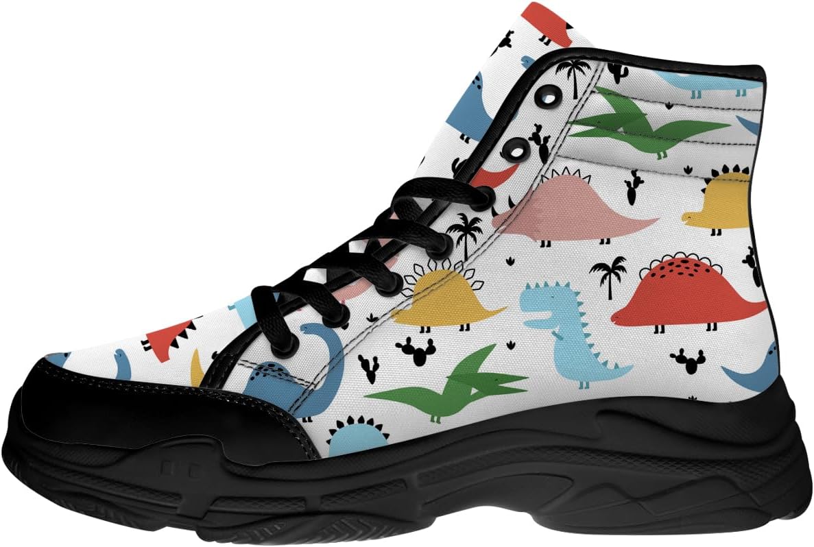 

Кроссовки Quorax для мужчин и женщин с динозавром, высокие на шнуровке, из ткани, подарок для женщин и мужчин, 3111 Dinosaurs Colorful