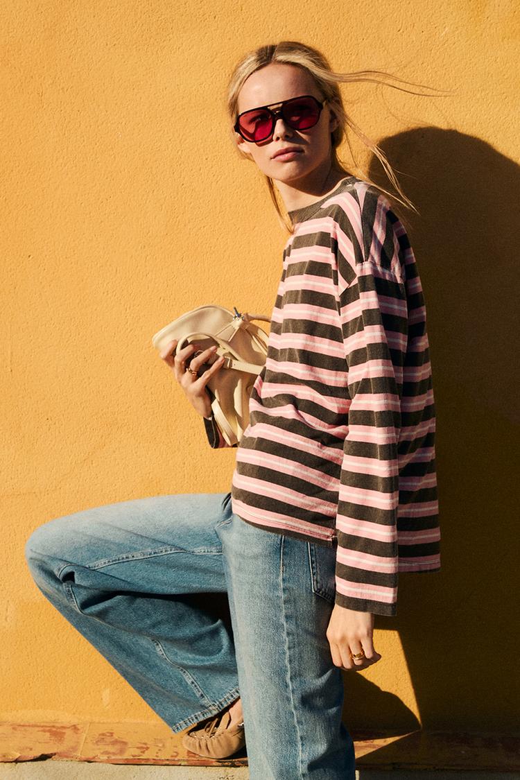 

Футболка в полоску большого размера Pull And Bear, мультиколор