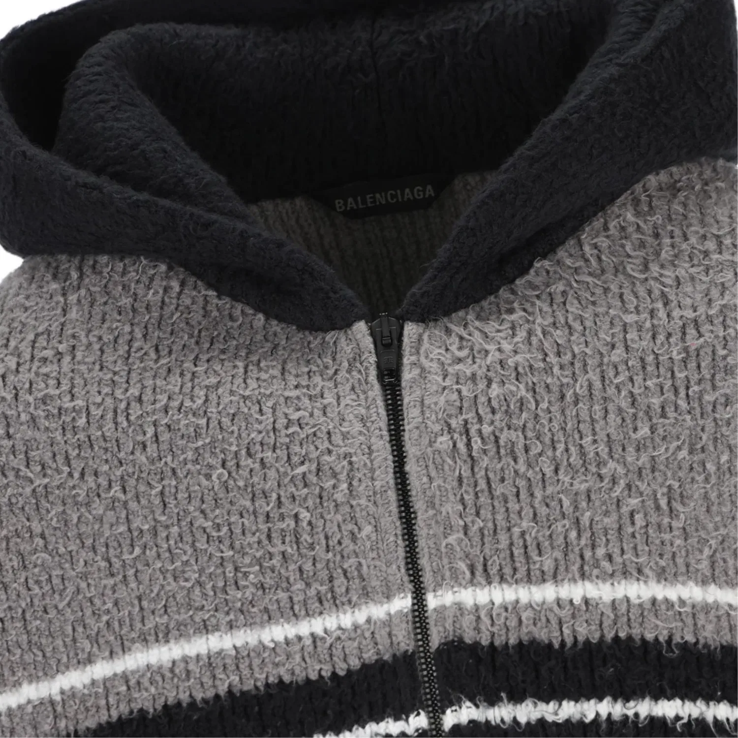 Куртка вязаная на молнии с вышитым логотипом Balenciaga, Gray — фото 4