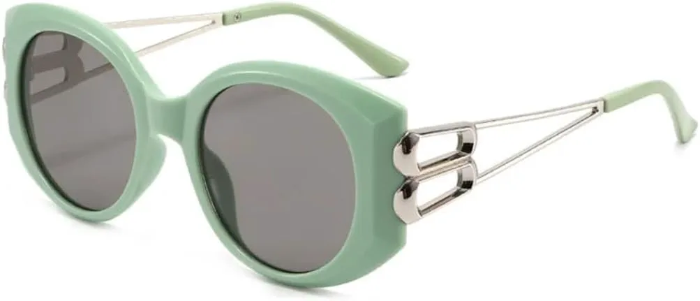 

Винтажные солнцезащитные очки «кошачий глаз» большого размера для женщин, модные очки с полыми дужками из сплава, стильные очки для вождения TKKTLLT, Green Gray