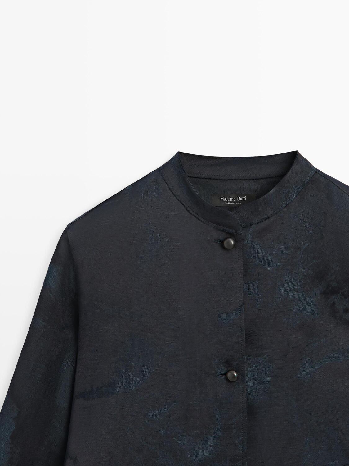 Летящая жаккардовая рубашка Massimo Dutti, navy blue — фото 4