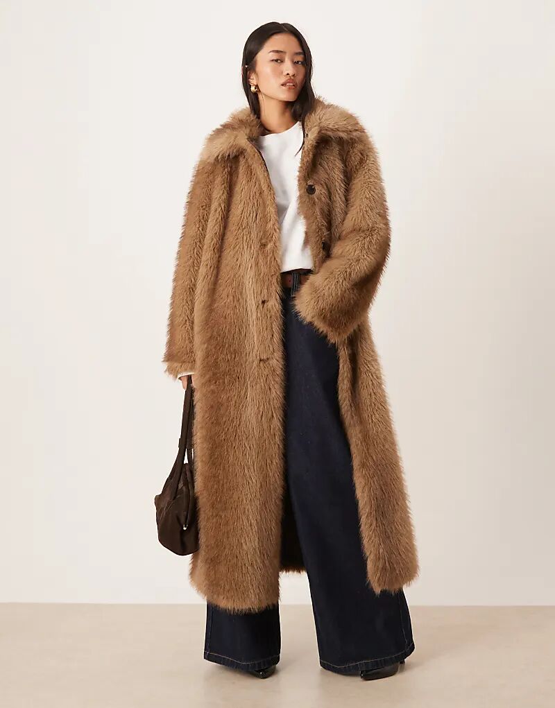 

Длинное полупальто из искусственного меха с отворотом от ASOS DESIGN коричневого цвета