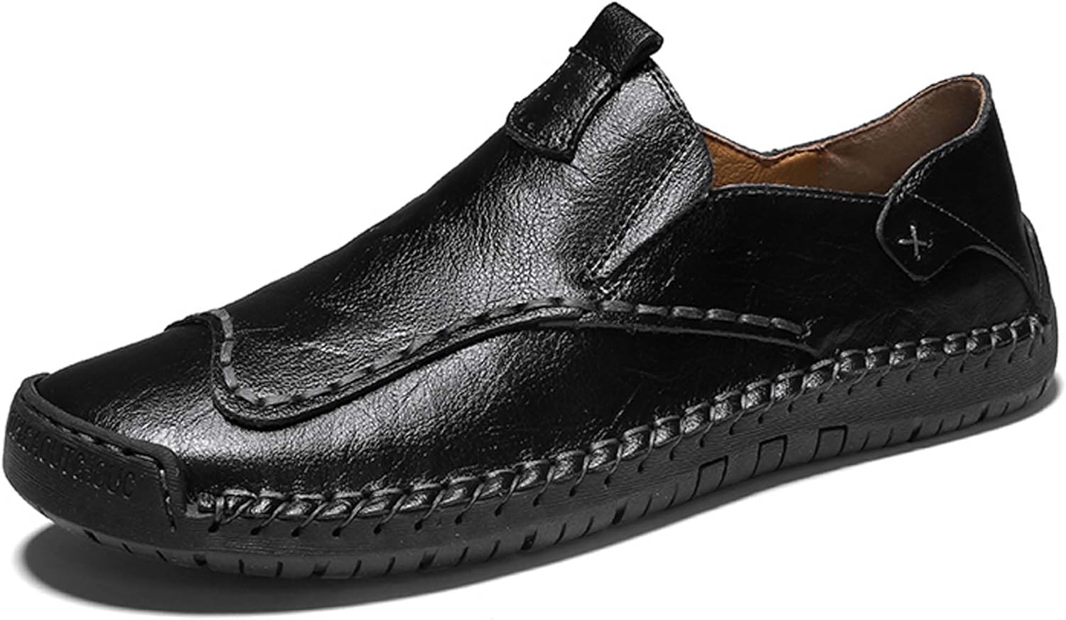 

Мужские повседневные лоферы большого размера из кожи, ретро, плоские деловые и лодочные туфли, удобные, с антискользящей подошвой, для работы, ходьбы и вождения Generic, черный