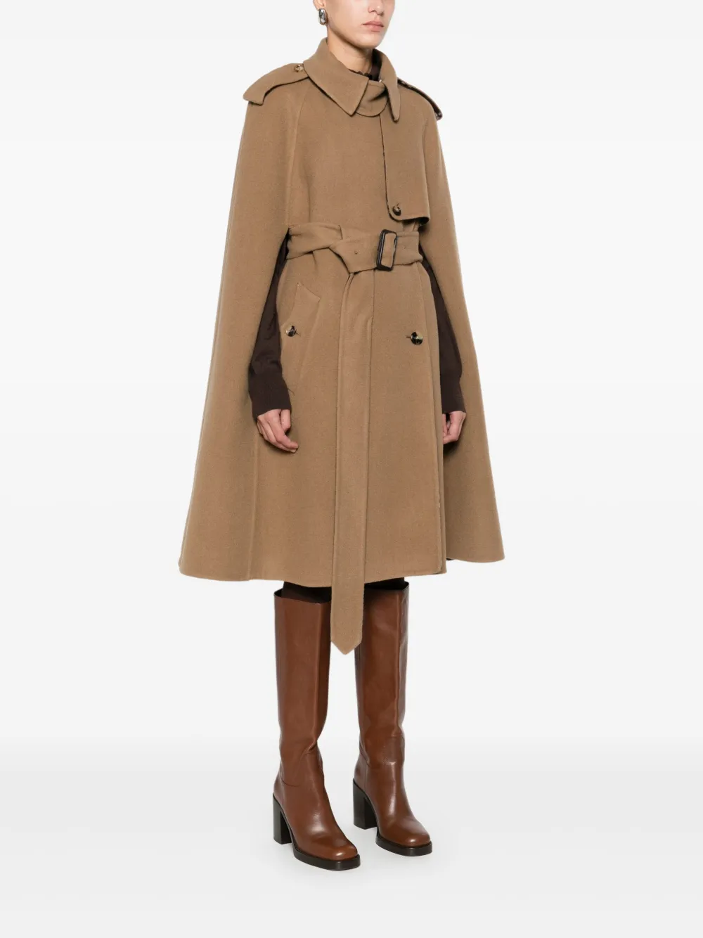 Шерстяная накидка Burberry, коричневый — фото 3