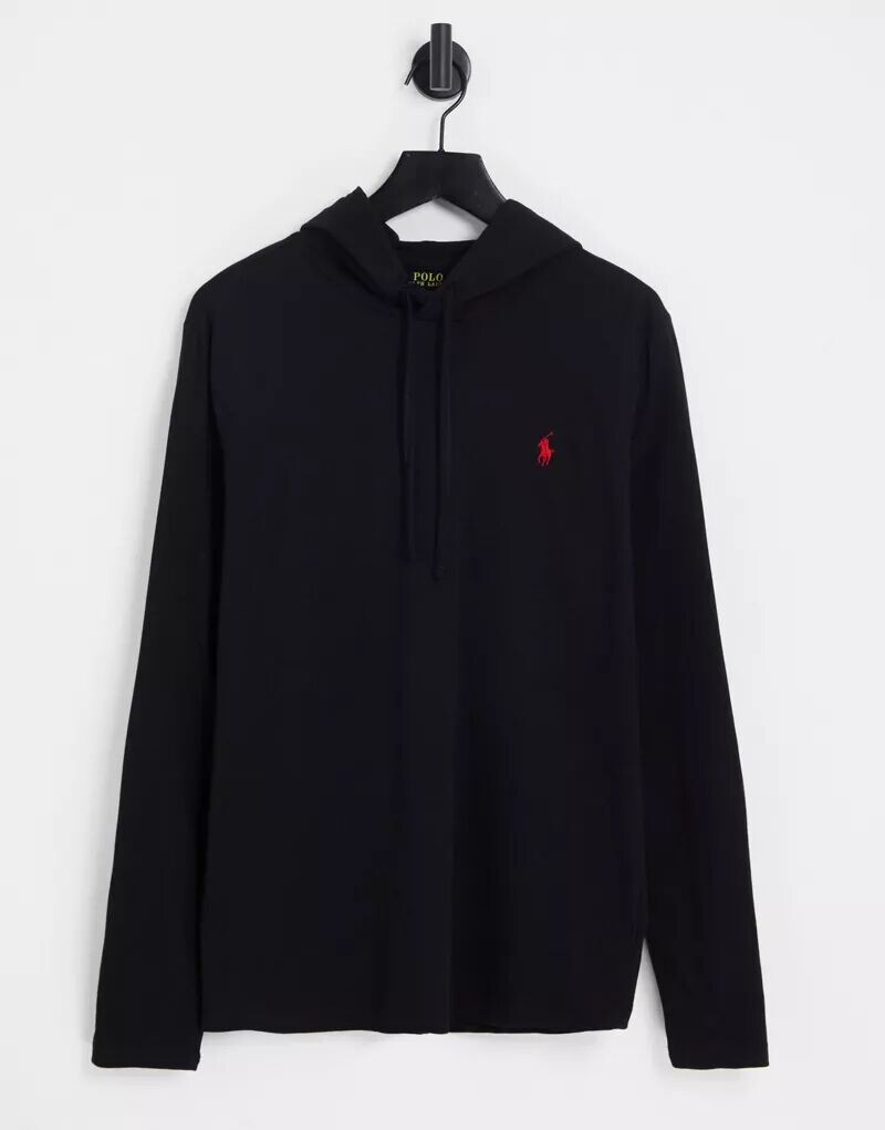 

Черный топ с капюшоном и длинными рукавами Polo Ralph Lauren
