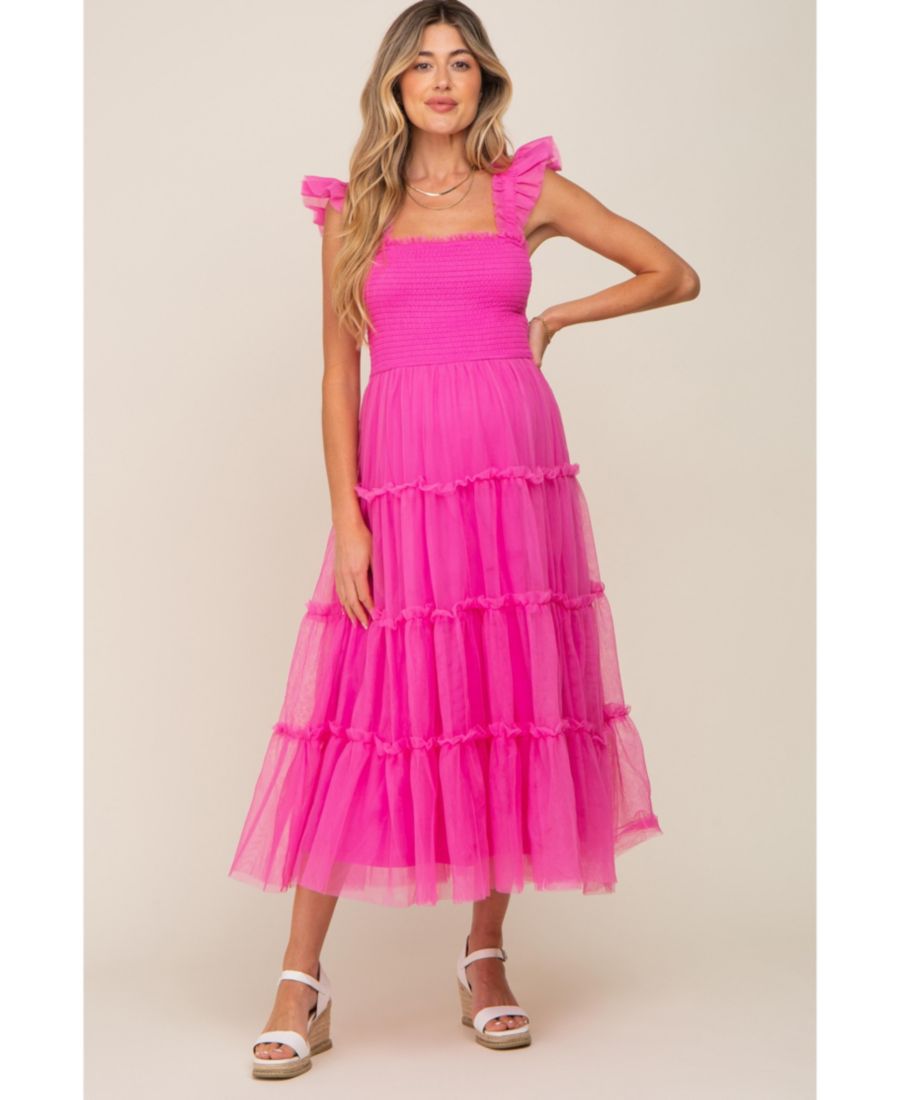 

Платье-миди для беременных с присборенной сетчатой отделкой и оборками Pinkblush, Fuschia