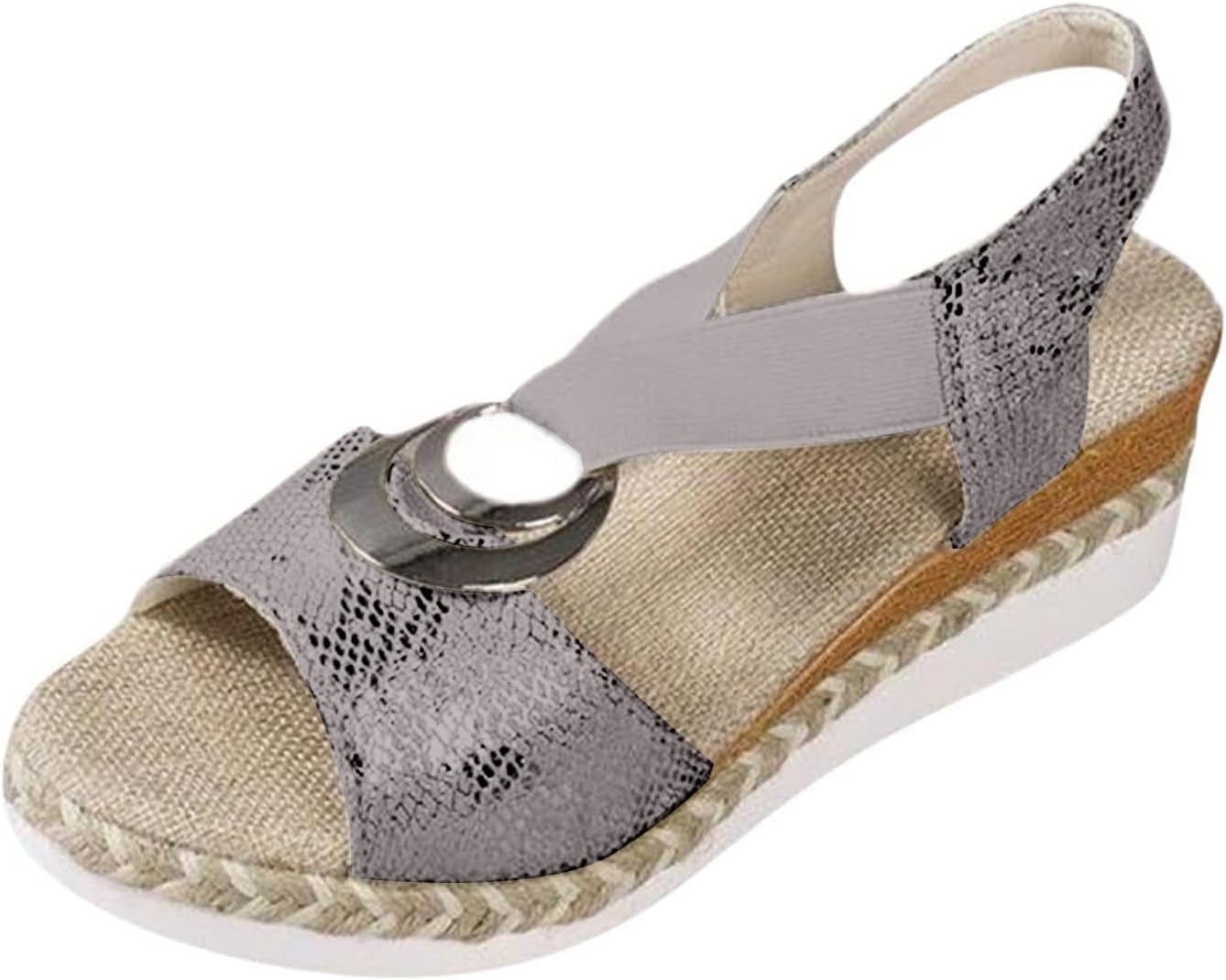 

Женские платформенные сандалии с эластичной застежкой на щиколотке, открытым носком, на танкетке, летние праздничные туфли, повседневные бохо обувь для улицы и пляжа, нарядные прогулочные сандалии Kvotuu, серый