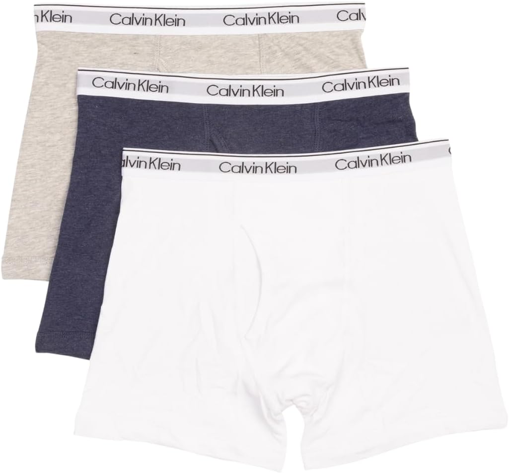 

Комплект из 3 трусов-боксеров Calvin Klein для мальчиков. Современные хлопковые трусы-боксеры Calvin Klein для мальчиков., Heather Grey/Heather Blue/White