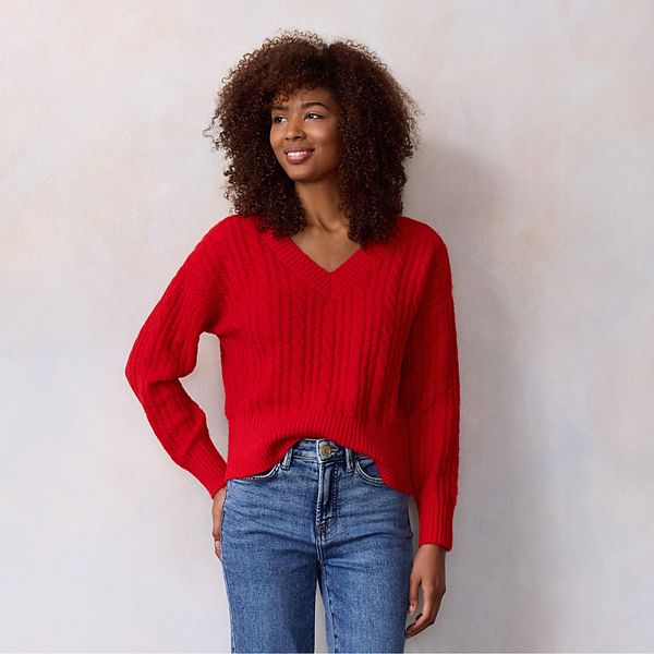 

Свитер с V-образным вырезом и косой Lc Lauren Conrad, Red