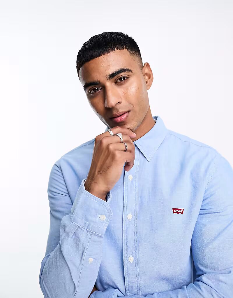 Рубашка Оксфорд облегающего кроя с маленьким логотипом синего цвета Levi'S — фото 4