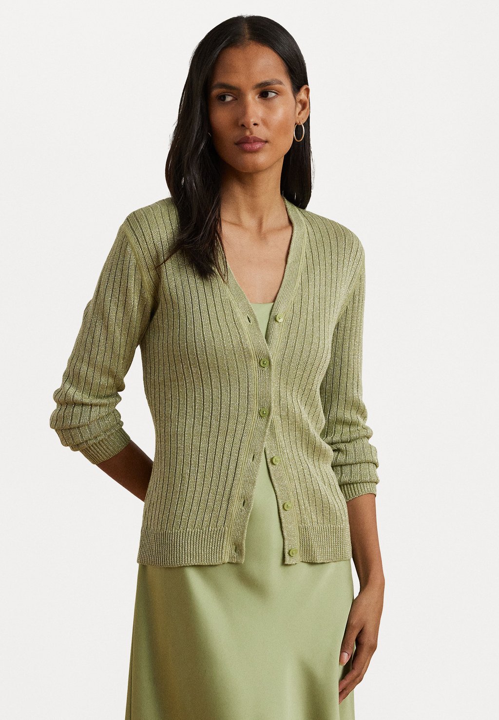 

Кардиган METALLIC LINEN BLEND RIB KNIT CARDIGAN Lauren Ralph Lauren, оливковый
