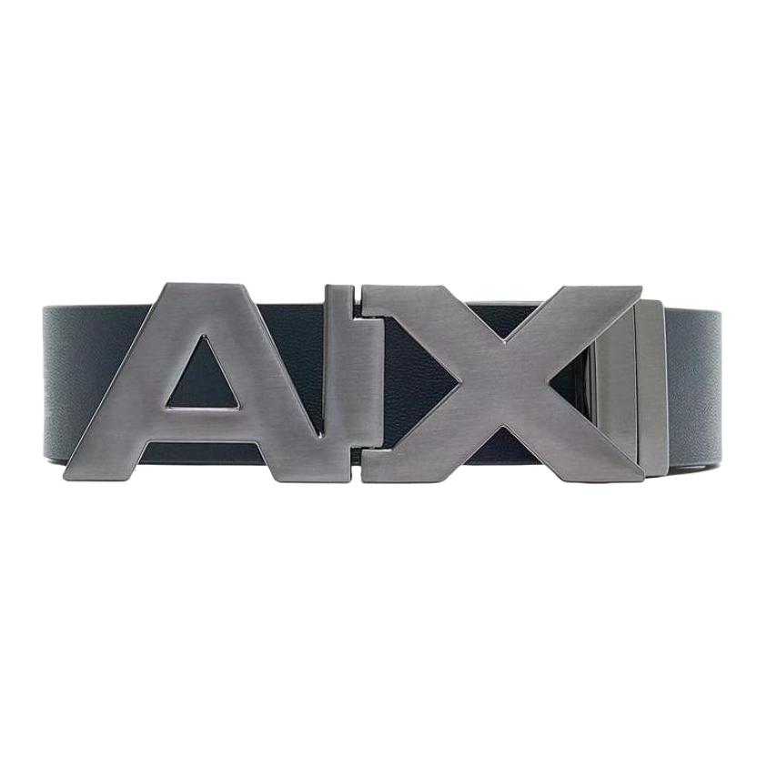 

ARMANI EXCHANGE Мужской ремень из спилка кожи с разделением цветов черный морской синий темный чайковый серый шириной 3 см, Marine Blue/Dark Gull Gray