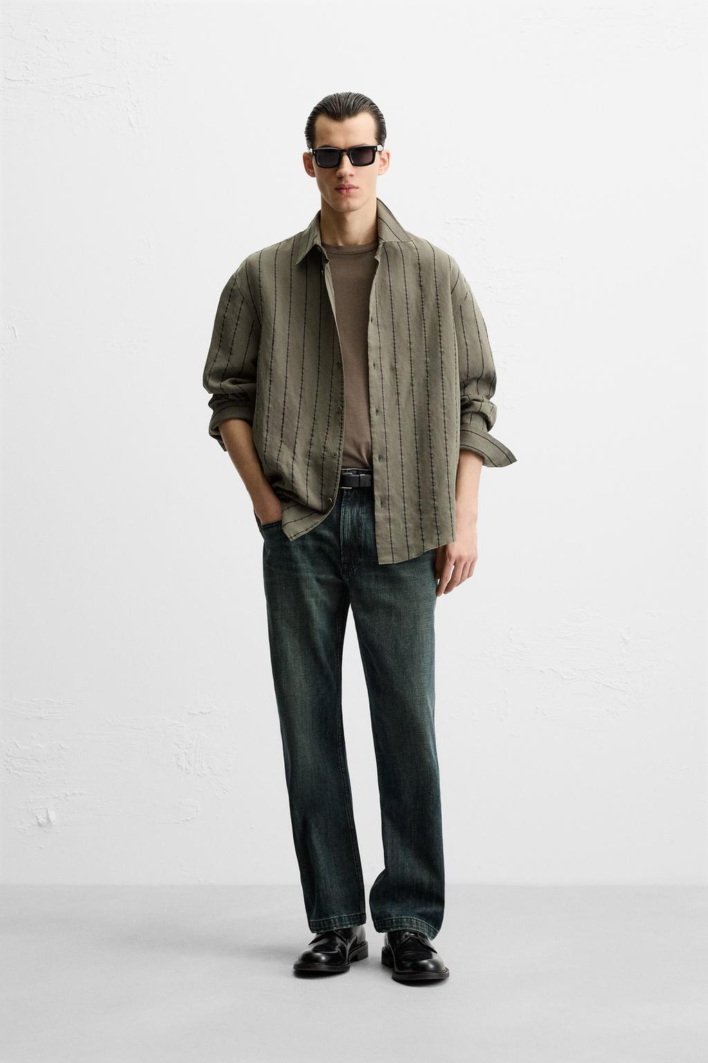

Струящаяся рубашка в полоску ZARA, хаки